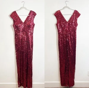 Bariano Australia Red Sequin Floor Length Maxi Dress Sleeveless Cap Sleeve 12 - Picture 1 of 2