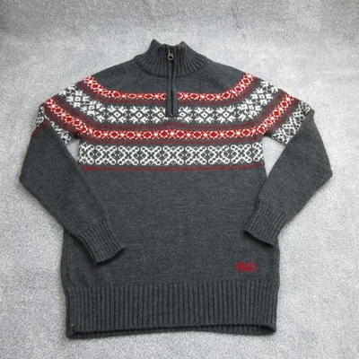Superdry Jumper Mens Medium Grey Pullover Sweater Nordic Knit Fair Isle 1/4 Zip - Image 1 of 4