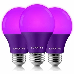 Luxrite A19 LED Purple Light Bulb 8W=60W UL Listed E26 Party Bulbs 3-Pack - Picture 1 of 6