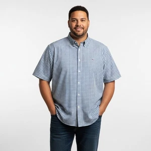 Tommy Hilfiger Blue & White Plaid Short Sleeve Button Down Shirt Size XXL - Picture 1 of 11