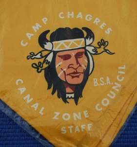 YELLOW STAFF VTG 1970s BOY SCOUT NECKERCHIEF SEALED BAG CAMP CHAGRES CANAL ZONE - Picture 1 of 3