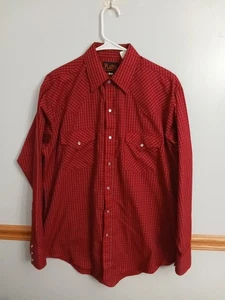 Vtg Plains Western Wear Pearl Snap Long Sleeve Red Shirt Size M - Picture 1 of 12
