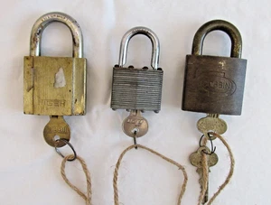 Vintage Padlocks Tiger Brass, Ilco, Corbin Brass all with Keys Lot of 3 - Picture 1 of 3