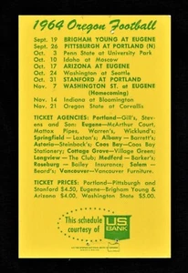 orig. 1964 University of OREGON DUCKS U.S. Bank **Football Pocket Schedule** - Picture 1 of 2