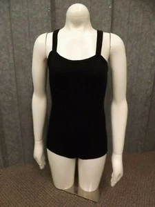 Vtg 50s 60s NEW NOS Jet Black Cotton Rubber Sleeveless Leotard Swimsuit Girls 14 - Picture 1 of 6