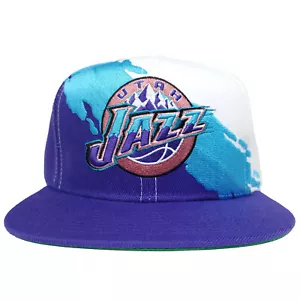 Utah Jazz Mitchell & Ness NBA Snapback Hat Cap 3D Logo Paint Splash Art New - Picture 1 of 9