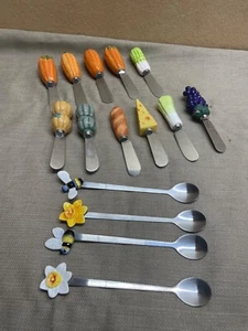 Vegetable and Flower Cheese Spreaders and Spoons lot for appetizers - Picture 1 of 23