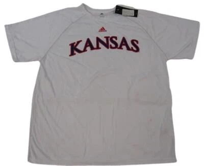 New-Minor-Flaw Kansas Jayhawks Mens Size L Large Adidas Climalite White Shirt - Image 1 of 4