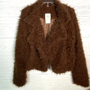 NEW Self Esteem Brown Faux Fur Jacket Women’s Medium NWT - Picture 1 of 7
