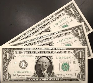 3* NEW 1963 $1 Sequential STAR* Notes 08762197-8-9 Each has a near full Ladder - Picture 1 of 2