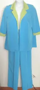 Roaman's misses sz 16w blue green stretch pants & top Nice LOT Set o2 - Picture 1 of 5