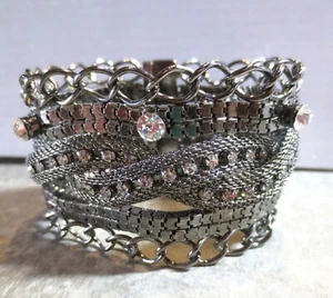 VTG Magnetic Bracelet Extra Wide Strand Rhinestones Silver Tone 7" Super Cute - Picture 1 of 10
