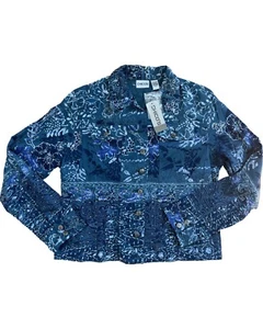 NEW CHICO’S Woman’s Cotton Blue Beauty Brassy Jacket Blazer Long Sleeve sz 1 - Picture 1 of 4