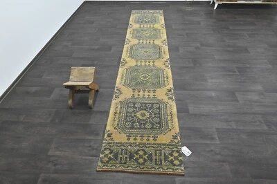 Alfombra de corredor turca vintage 2x12 pies lana anatolia hecha a mano pasillo Oushak BEIGE Foto 1 de 4