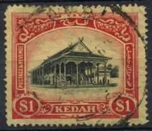 Kedah 1921-32 SG#37 $1 Black And Red/Yellow Used Wmk Crown To Right #A80345 - Picture 1 of 1