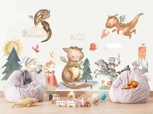 Dragons And Knights Princess Dinosaur Removable Wall Decal Sticker Room Decor - Picture 1 of 5