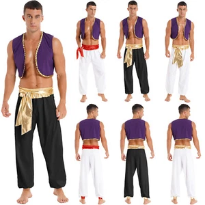 Mens Adult Arabian Prince Costume 2 Piece Cosplay Suits Halloween Party Dress Up - Picture 1 of 42