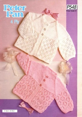 Child Matinee Jacket 41-46cm 16-18in Peter Pan 4Ply 548 - Vintage Pattern - Image 1 of 3