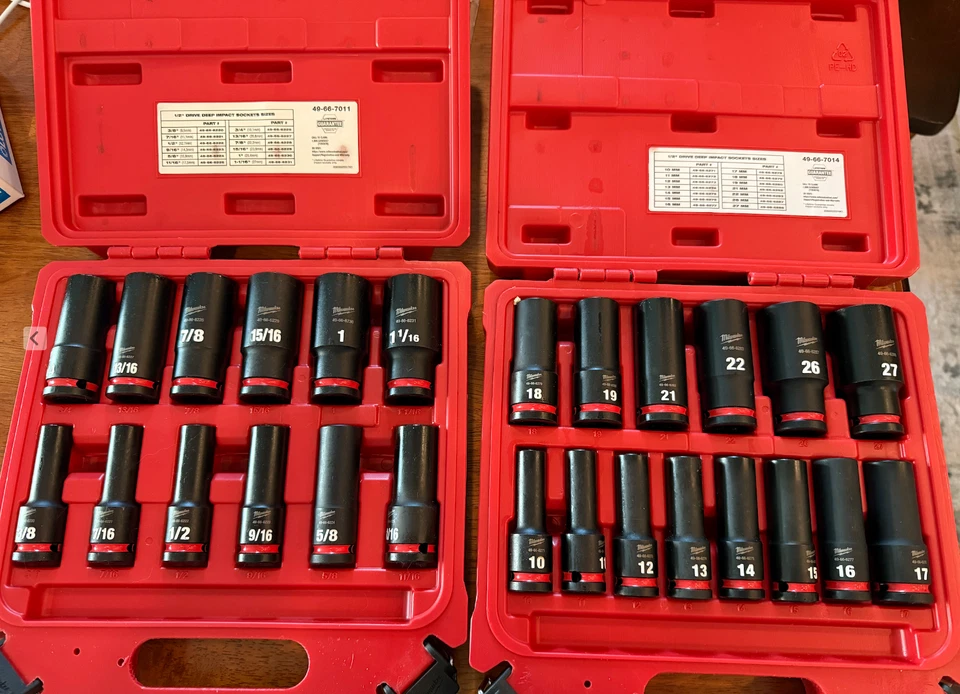 Milwaukee 49-66-7011 & 49-66-7014 SHOCKWAVE 1/2" SAE + Metric Impact Socket Set - Image 1 of 2
