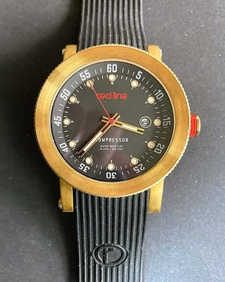 Reloj Hombre Línea Roja Compresor Fecha 45mm Estuche Correa Silicona Negra Batería Nueva  Foto 1 de 4