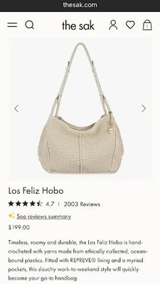 The Sak - Los Feliz Hobo - Ecru 钩针编织 - 全新,从未使用过 — 第 1/4 张图片