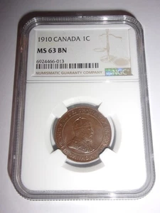 bp Canada 1 cent 1910 NGC MS 63 BN - Picture 1 of 5