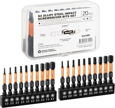 Allen Wrench Drill Bit Set Hex Head Impact Driver Metric+SAE(20pcs), Orange  - Image 1 of 4