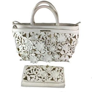 Rocha John Rocha White & Gold Floral Cutout Handbag & Matching Purse - Picture 1 of 10
