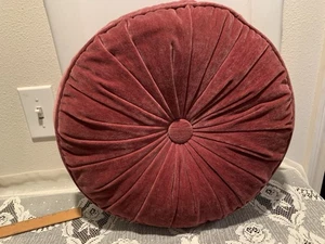 ❤️Rosa Samt Hollywood Regency Runde Knopf Biesen Kissen Büschel 15" EUC - Bild 1 von 8
