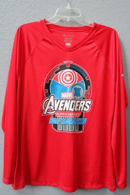 Run Disney Shirt, Red, Womens Long Sleeve, Marvel Avengers, 1/2 Marathon, V-neck - Image 1 of 2