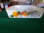 Vtg*Anchor Hocking*Fire King*Baking Dish*8?square*White with Fruit*Gay Fad*#45