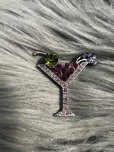 Erica Lyons martini glass brooch pin multicolor fashion cocktail party Jewelry - Picture 1 of 3
