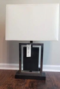 Robert Abbey Square Brushed Metal Rectangle Table Lamp w White Shade $700 - Picture 1 of 7