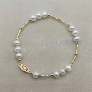 BEAUTIFUL AAA+ 6-7MM SOUTH SEA GENUINE WHITE PEARL BRACELET 7.5-8'' 14K CLASP - Picture 1 of 6