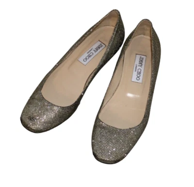 Jimmy Choo Gold Silver Mesh Metallic Glitter Ballet Shoes Sz 36.5 Italy Damaged - Image 1 of 4