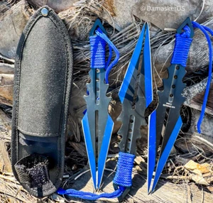 7.5" Split Blade Throwing Knife W/ Blue Cord Wrapped Handle 3pc Set - Picture 1 of 1