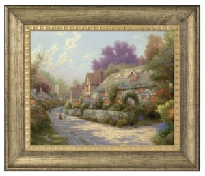 Viñeta enmarcada Thomas Kinkade Cobblestone Village 16 x 20 con pinceladas - Imagen 1 de 4