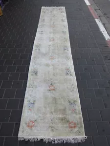 Beautiful antiques Chinese runner rug Carpets silk 360x70-cm / 141.7x27.5-inches - Picture 1 of 12