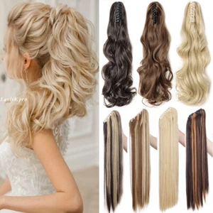 Lady Women Claw Clip in Pony Tail Hair Extensions Ponytail Thick Straight Wavy A - Picture 1 of 27