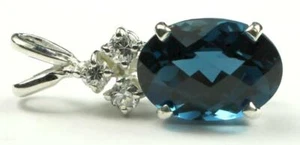 925 Sterling Silver Pendant, London Blue Topaz, SP043 - Picture 1 of 4