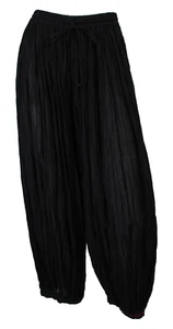 Pantalones globo KILOMETRE PARIS negros plisados de gasa transparente cintura elástica O/S - Imagen 1 de 7