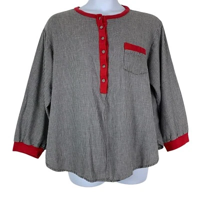 Camisa de ciprés vintage talla XL/1X negra blanca pata de gallo roja con botones Foto 1 de 4