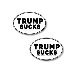 PACK DE 2 calcomanías divertidas calcomanías blancas y negras anti Trump chupa óvalos Trump - Imagen 1 de 4