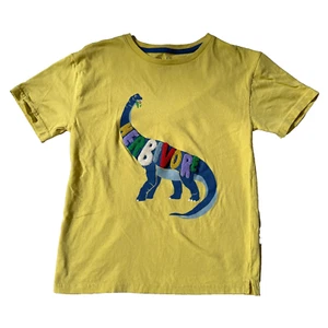 Mini Boden yellow dinosaur t-shirt kids size 7/8 chenille herbivore brontosaurus - Picture 1 of 6