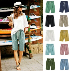 Womens Elastic Waist Shorts Pants Summer Loose Casual Beach Bottoms Plus Size - Picture 1 of 21