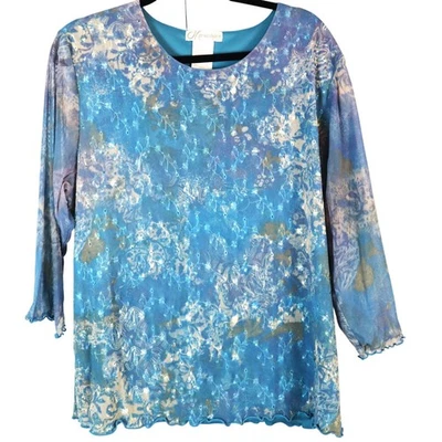 Blusa Vintage Y2K DressBarn Azul Turquesa Fairycore Bordada Volantes Plus 2X Foto 1 de 4