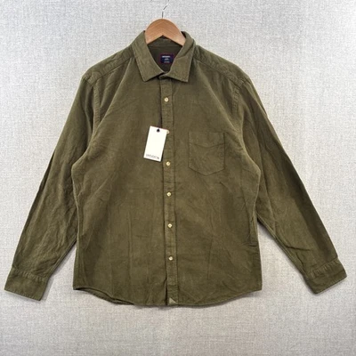 NEW UNTUCKit Corduroy Shirt Mens Large Green Olive Long Sleeve Button Up Pocket - Image 1 of 4