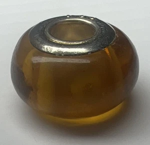 Ciondolo diapositiva europea perle vetro di Murano argento sterling 925 ambra punti arancioni - Foto 1 di 8