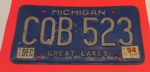 GREAT LAKES MICHIGAN LICENSE PLATE  # CQB 523 with 1994 Tag - Picture 1 of 2