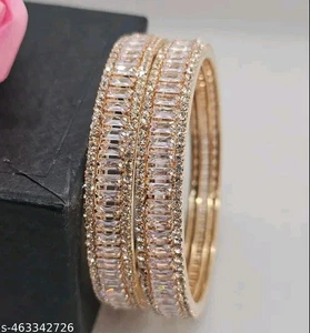 Wedding Golden Kundan Bangle Beautiful Design Ethnic Kada Bracelet(2Pcs) - Picture 1 of 3